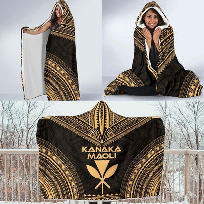 Kanaka Maoli Polynesian Chief Hooded Blanket - Gold Version