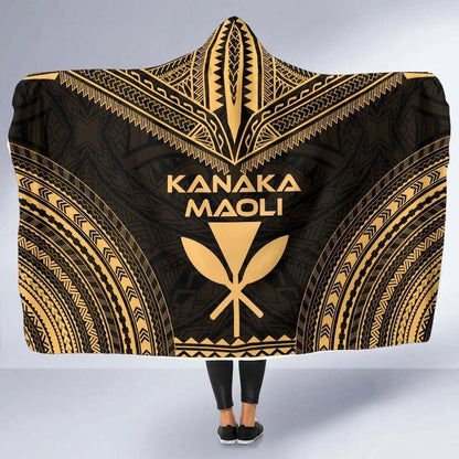 Kanaka Maoli Polynesian Chief Hooded Blanket - Gold Version
