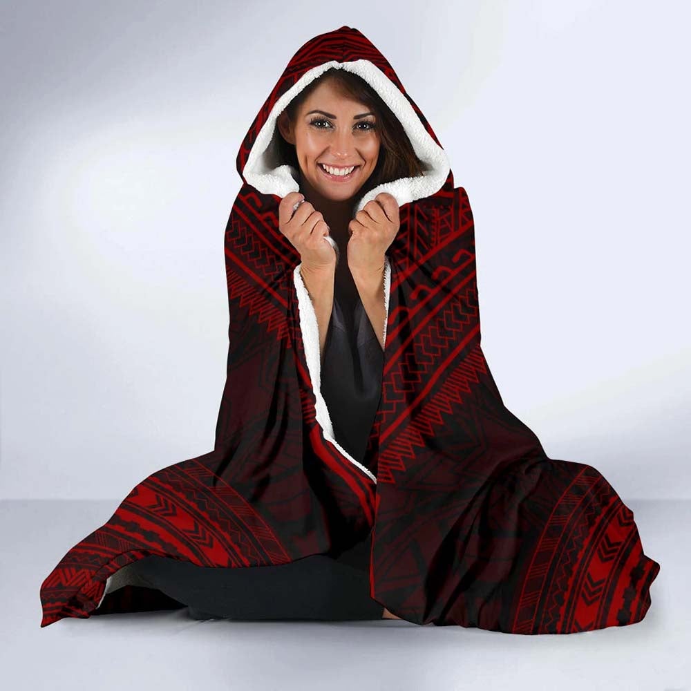 Kanaka Maoli Polynesian Chief Hooded Blanket - Red Version