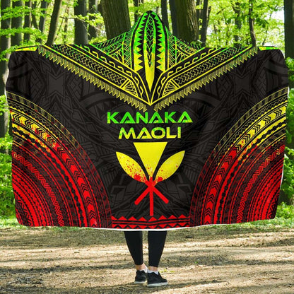 Kanaka Maoli Polynesian Chief Hooded Blanket - Reggae Version