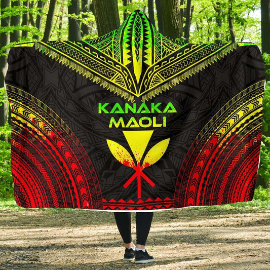 Kanaka Maoli Polynesian Chief Hooded Blanket - Reggae Version