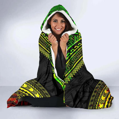 Kanaka Maoli Polynesian Chief Hooded Blanket - Reggae Version