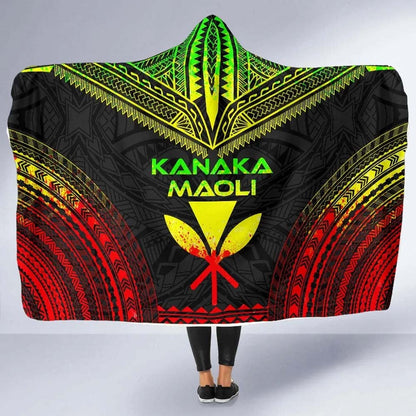 Kanaka Maoli Polynesian Chief Hooded Blanket - Reggae Version