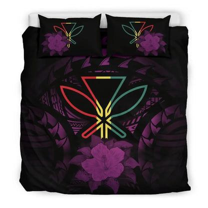 Hawaii Duvet Cover Set - Kanaka Maoli Purple Hibiscus Rising