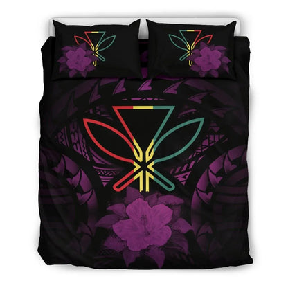Hawaii Duvet Cover Set - Kanaka Maoli Purple Hibiscus Rising