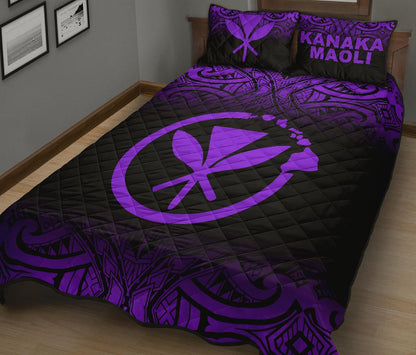 Hawaii Quilt Bed Set - Kanaka Maoli Polynesian Tattoo Black Fog Style Purple Version