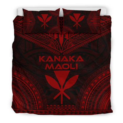 Kanaka Maoli Polynesian Chief Duvet Cover Set - Red Version