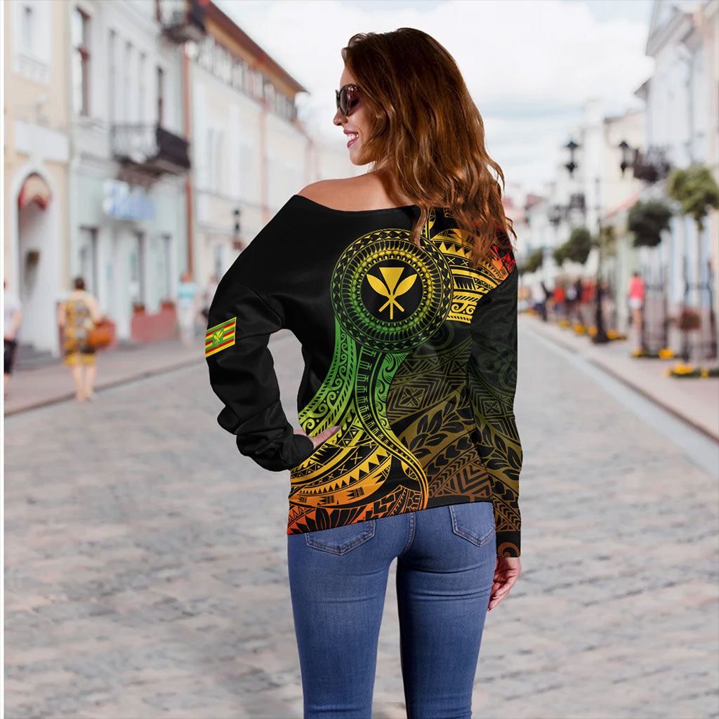 Hawaii Off Shoulder Sweatshirt Kanaka Maoli Round Polynesian Tribal Reggae