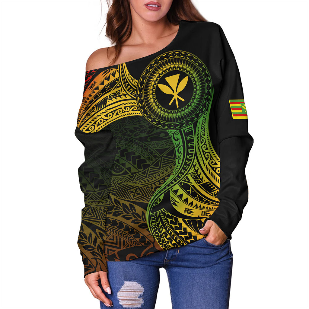 Hawaii Off Shoulder Sweatshirt Kanaka Maoli Round Polynesian Tribal Reggae