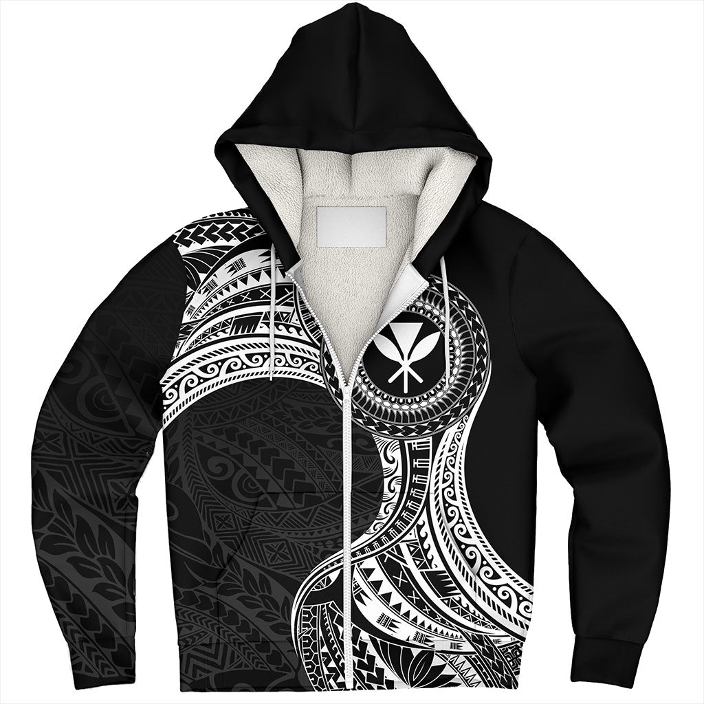 Hawaii Sherpa Hoodie Kanaka Maoli Round Polynesian Tribal White