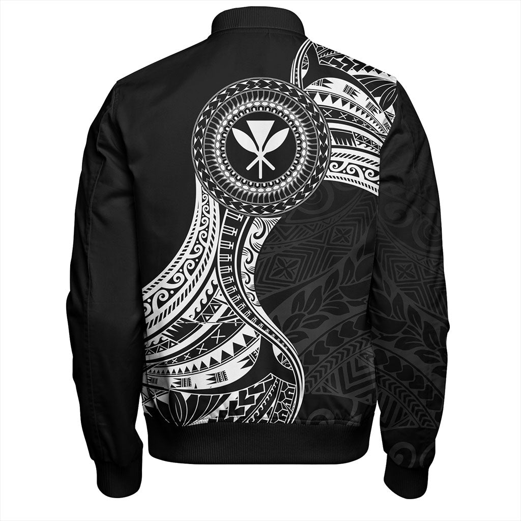 Hawaii Bomber Jacket Kanaka Maoli Round Polynesian Tribal White