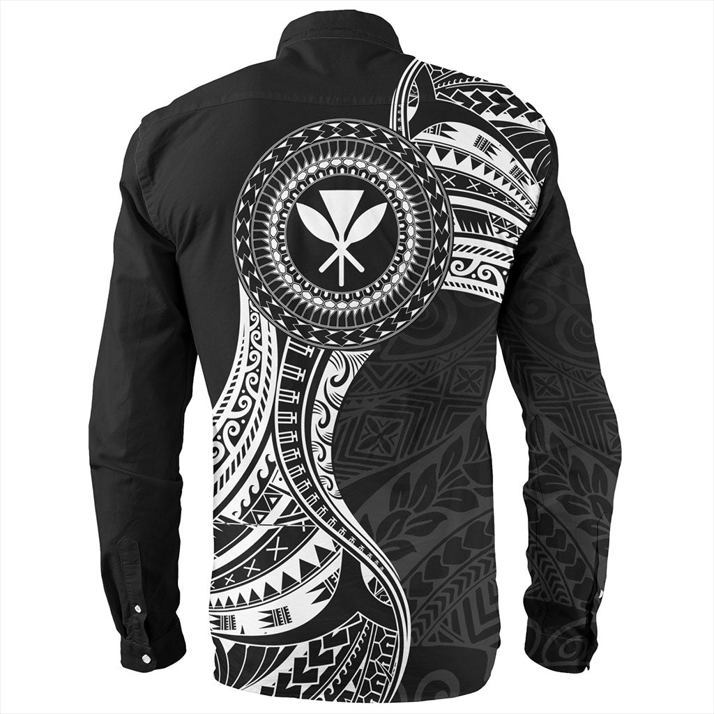 Hawaii Long Sleeve Shirt Kanaka Maoli Round Polynesian Tribal White