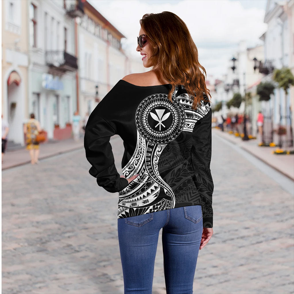 Hawaii Off Shoulder Sweatshirt Kanaka Maoli Round Polynesian Tribal White
