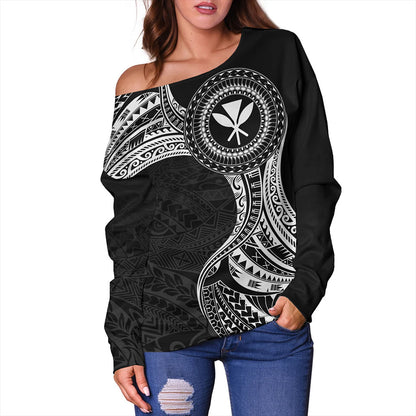 Hawaii Off Shoulder Sweatshirt Kanaka Maoli Round Polynesian Tribal White