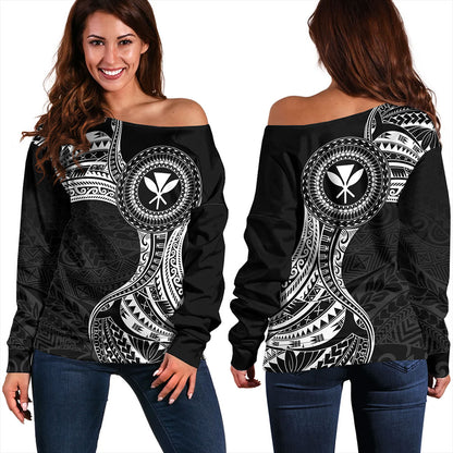 Hawaii Off Shoulder Sweatshirt Kanaka Maoli Round Polynesian Tribal White