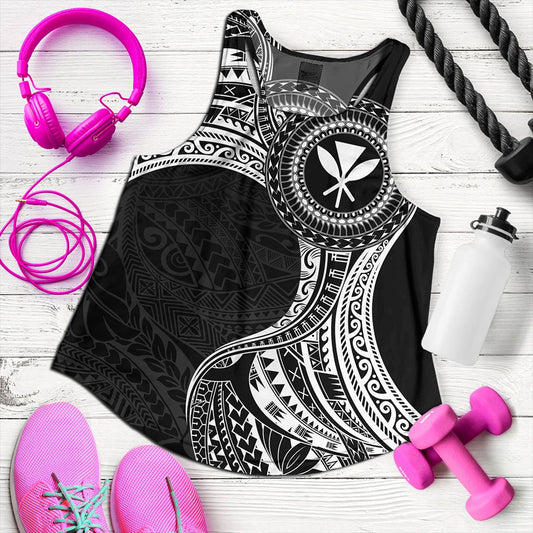 Hawaii Women Tank Kanaka Maoli Round Polynesian Tribal White