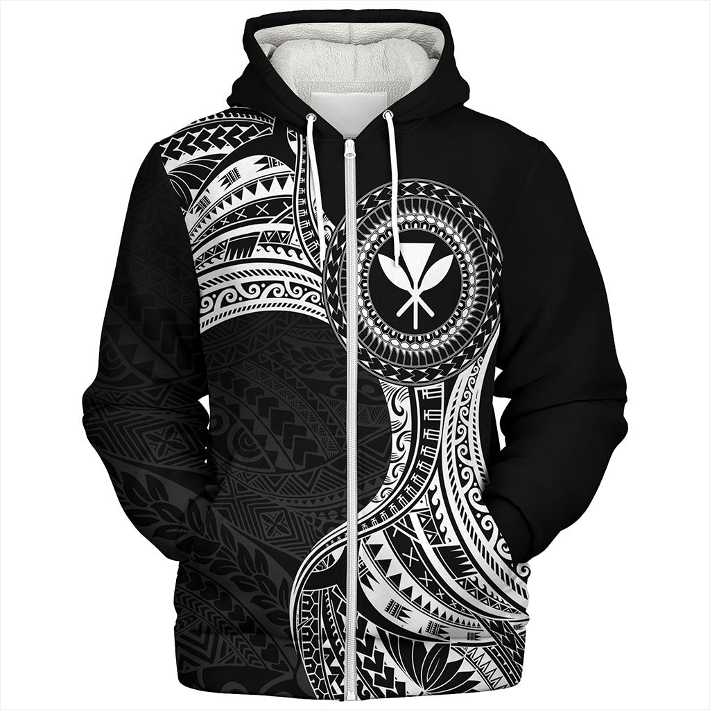 Hawaii Sherpa Hoodie Kanaka Maoli Round Polynesian Tribal White