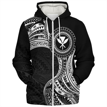 Hawaii Sherpa Hoodie Kanaka Maoli Round Polynesian Tribal White