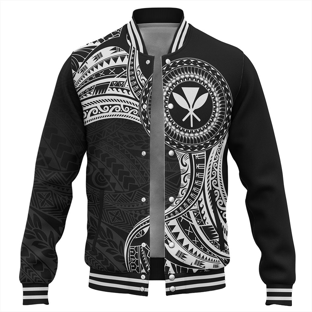 Hawaii Baseball Jacket Kanaka Maoli Round Polynesian Tribal White