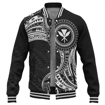 Hawaii Baseball Jacket Kanaka Maoli Round Polynesian Tribal White