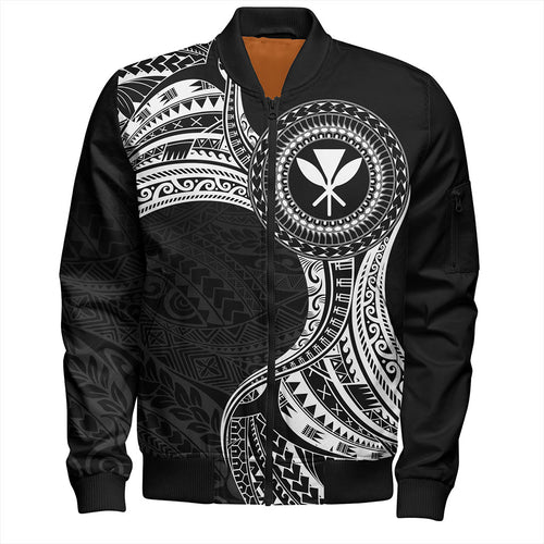 Hawaii Bomber Jacket Kanaka Maoli Round Polynesian Tribal White