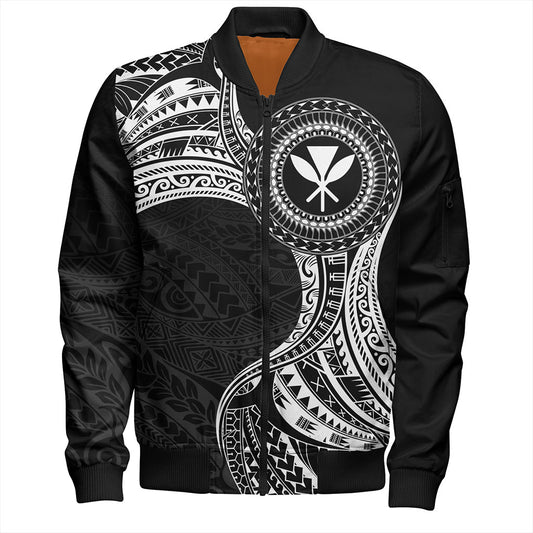 Hawaii Bomber Jacket Kanaka Maoli Round Polynesian Tribal White