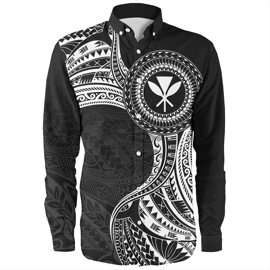 Hawaii Long Sleeve Shirt Kanaka Maoli Round Polynesian Tribal White