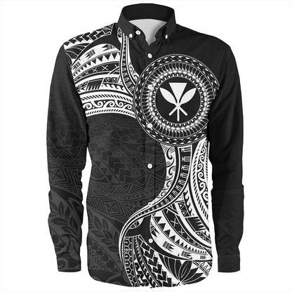 Hawaii Long Sleeve Shirt Kanaka Maoli Round Polynesian Tribal White