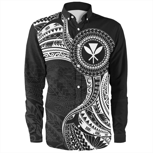 Hawaii Long Sleeve Shirt Kanaka Maoli Round Polynesian Tribal White