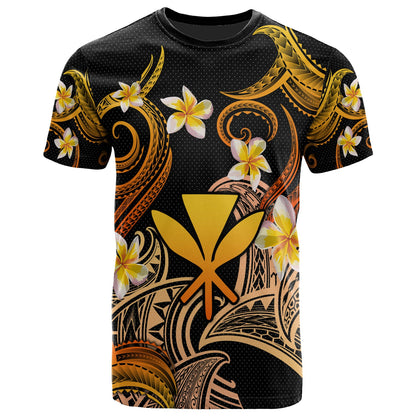 Kanaka Maoli T-shirt - Custom Personalised Polynesian Waves with Plumeria Flowers (Orange)