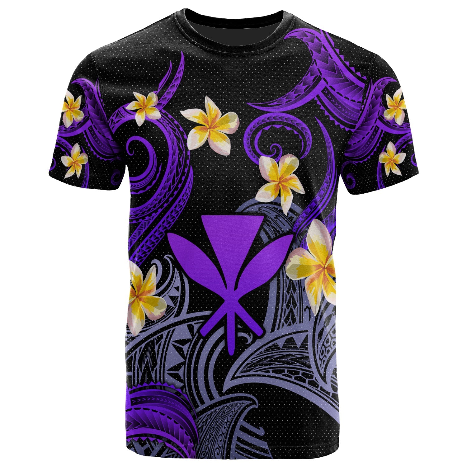 Kanaka Maoli T-shirt - Custom Personalised Polynesian Waves with Plumeria Flowers (Purple)