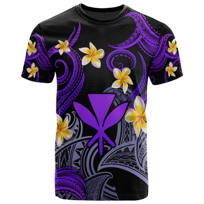 Kanaka Maoli T-shirt - Custom Personalised Polynesian Waves with Plumeria Flowers (Purple)