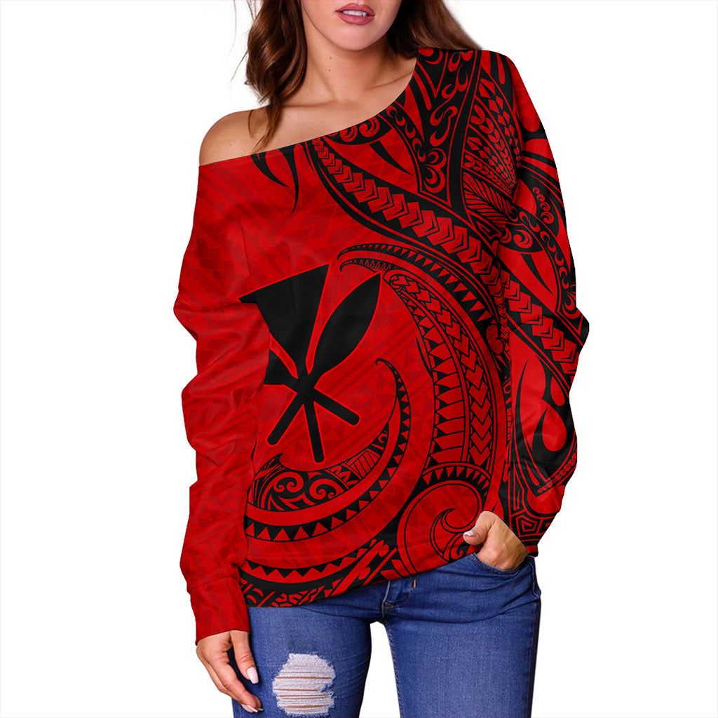 Hawaii Off Shoulder Sweatshirt Kanaka Tribal Polynesian Island