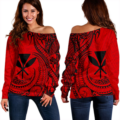 Hawaii Off Shoulder Sweatshirt Kanaka Tribal Polynesian Island