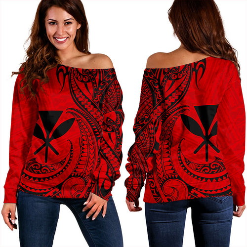 Hawaii Off Shoulder Sweatshirt Kanaka Tribal Polynesian Island