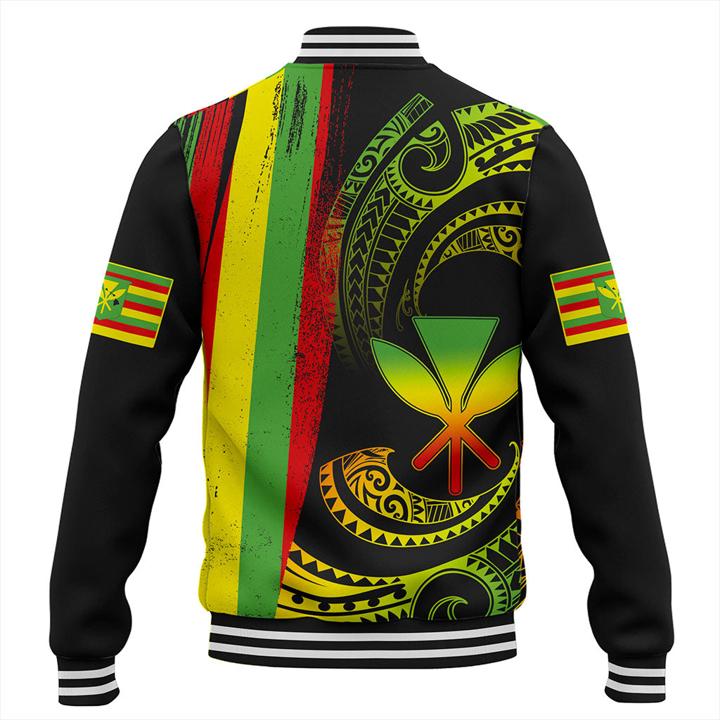 Hawaii Baseball Jacket Kanaka Maoli Tribal Wave Grunge Flag