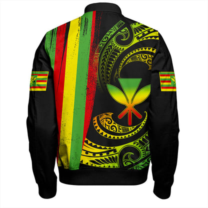Hawaii Bomber Jacket Kanaka Maoli Tribal Wave Grunge Flag