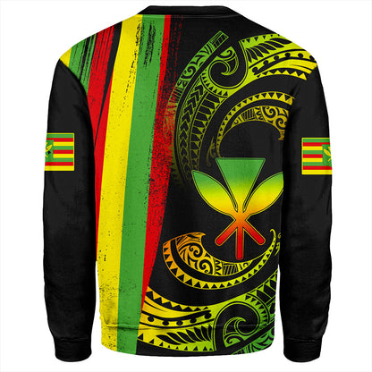 Hawaii Sweatshirt Kanaka Maoli Tribal Wave Grunge Flag