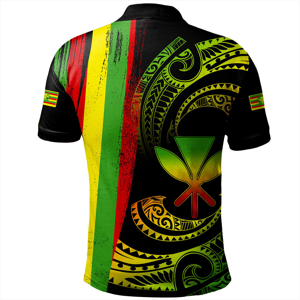 Hawaii Polo Shirt Kanaka Maoli Tribal Wave Grunge Flag