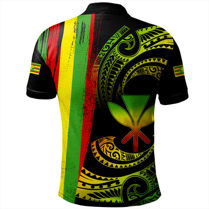 Hawaii Polo Shirt Kanaka Maoli Tribal Wave Grunge Flag