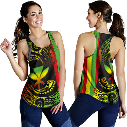 Hawaii Women Tank Kanaka Maoli Tribal Wave Grunge Flag