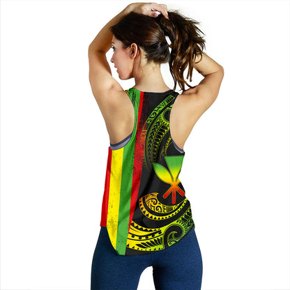 Hawaii Women Tank Kanaka Maoli Tribal Wave Grunge Flag