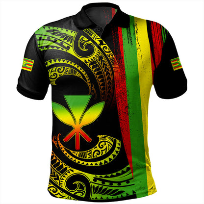 Hawaii Polo Shirt Kanaka Maoli Tribal Wave Grunge Flag