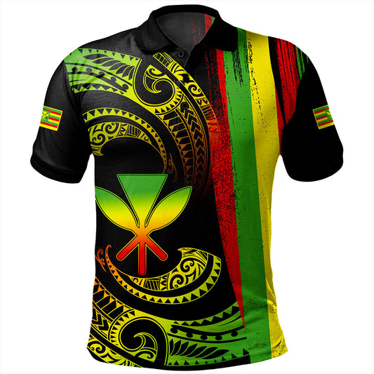 Hawaii Polo Shirt Kanaka Maoli Tribal Wave Grunge Flag