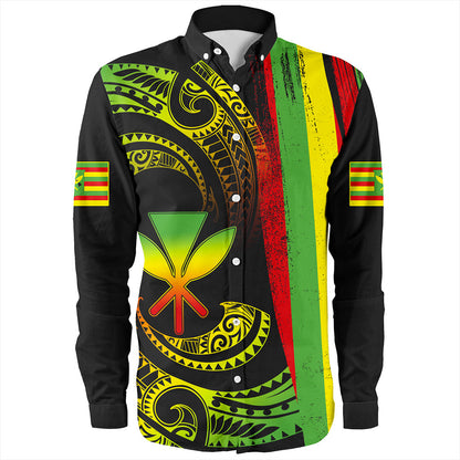 Hawaii Long Sleeve Shirt Kanaka Maoli Tribal Wave Grunge Flag