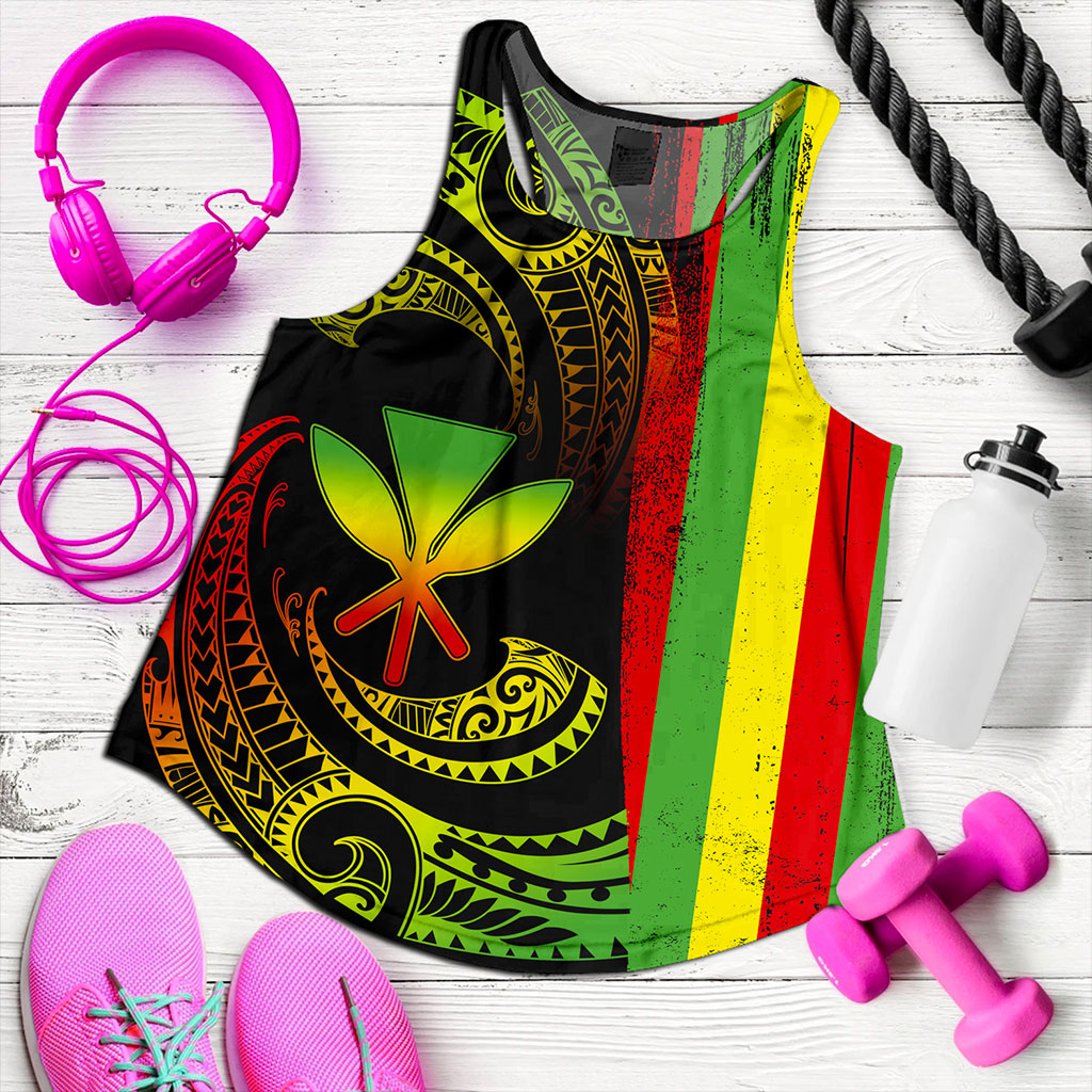 Hawaii Women Tank Kanaka Maoli Tribal Wave Grunge Flag