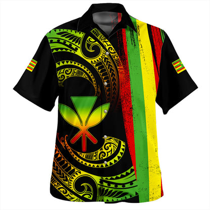 Hawaii Hawaiian Shirt Kanaka Maoli Tribal Wave Grunge Flag