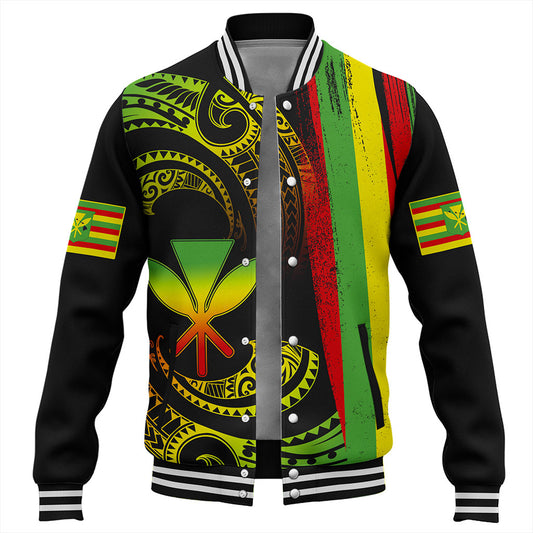 Hawaii Baseball Jacket Kanaka Maoli Tribal Wave Grunge Flag