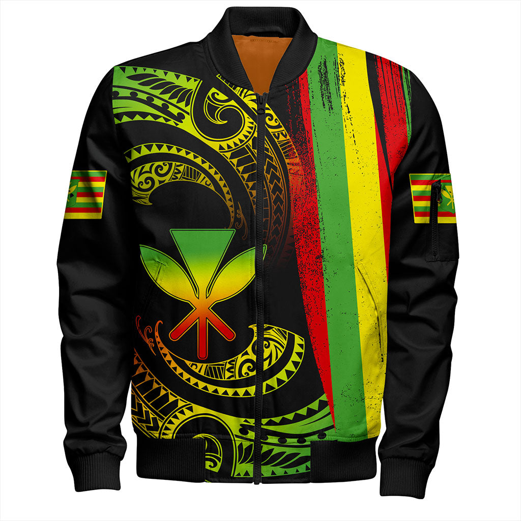 Hawaii Bomber Jacket Kanaka Maoli Tribal Wave Grunge Flag