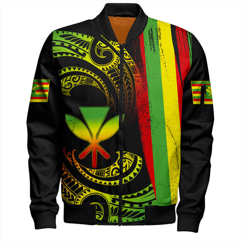 Hawaii Bomber Jacket Kanaka Maoli Tribal Wave Grunge Flag